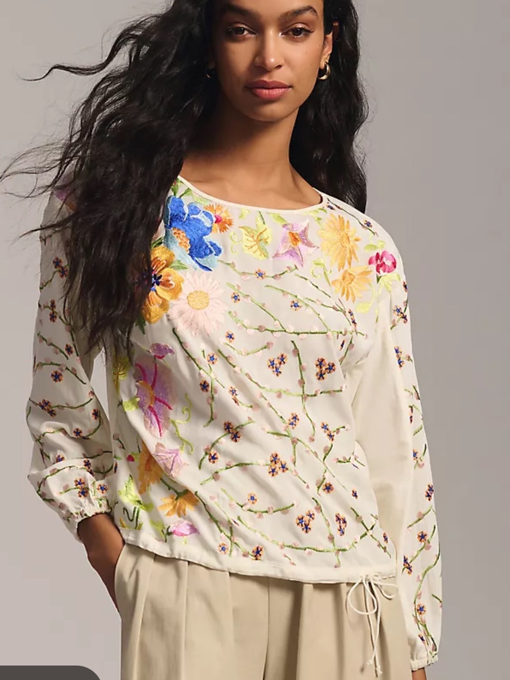 Anthropologie Tiny Lori Embroidered Floral Blouse. Boho. Feminine. Bold. SZ L